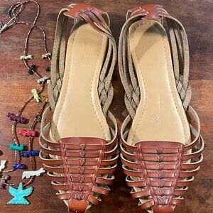 J.Crew Leather Woven Huarache Sandals Brown Strappy Flats Size 8